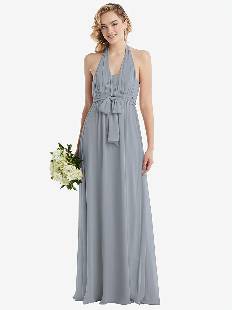 【NEW】【STYLE: TH095】エンパイア ウエスト シャイレッド スカート コンバーチブル サッシ ネクタイ マキシ ドレス【COLOR: Platinum】【SIZE: 00-30W】