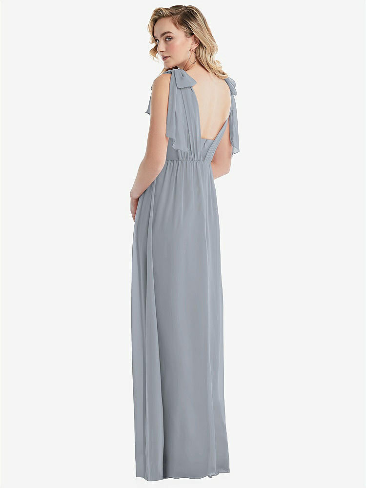【NEW】【STYLE: TH095】エンパイア ウエスト シャイレッド スカート コンバーチブル サッシ ネクタイ マキシ ドレス【COLOR: Platinum】【SIZE: 00-30W】