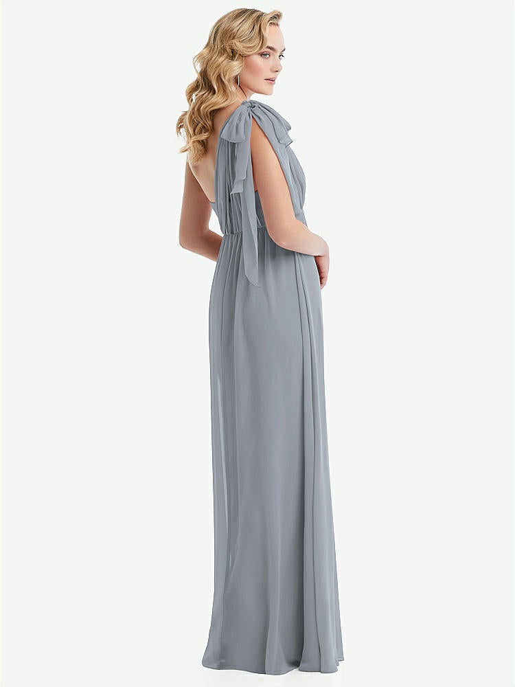 【NEW】【STYLE: TH095】エンパイア ウエスト シャイレッド スカート コンバーチブル サッシ ネクタイ マキシ ドレス【COLOR: Platinum】【SIZE: 00-30W】