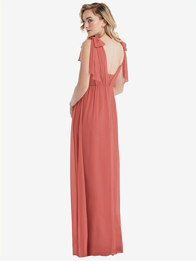 【NEW】【STYLE: TH095】エンパイア ウエスト シャイレッド スカート コンバーチブル サッシ ネクタイ マキシ ドレス【COLOR: Coral Pink】【SIZE: 00-30W】