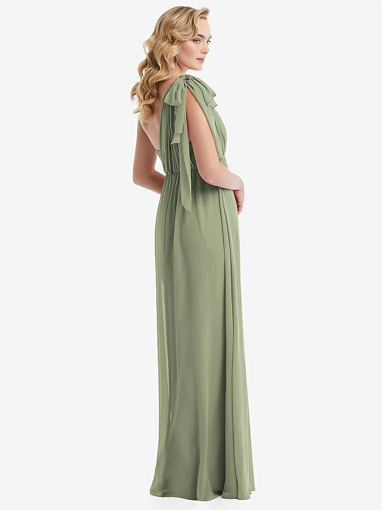 【STYLE: TH095】Empire Waist Shirred Skirt Convertible Sash Tie Maxi Dress【COLOR: Sage】