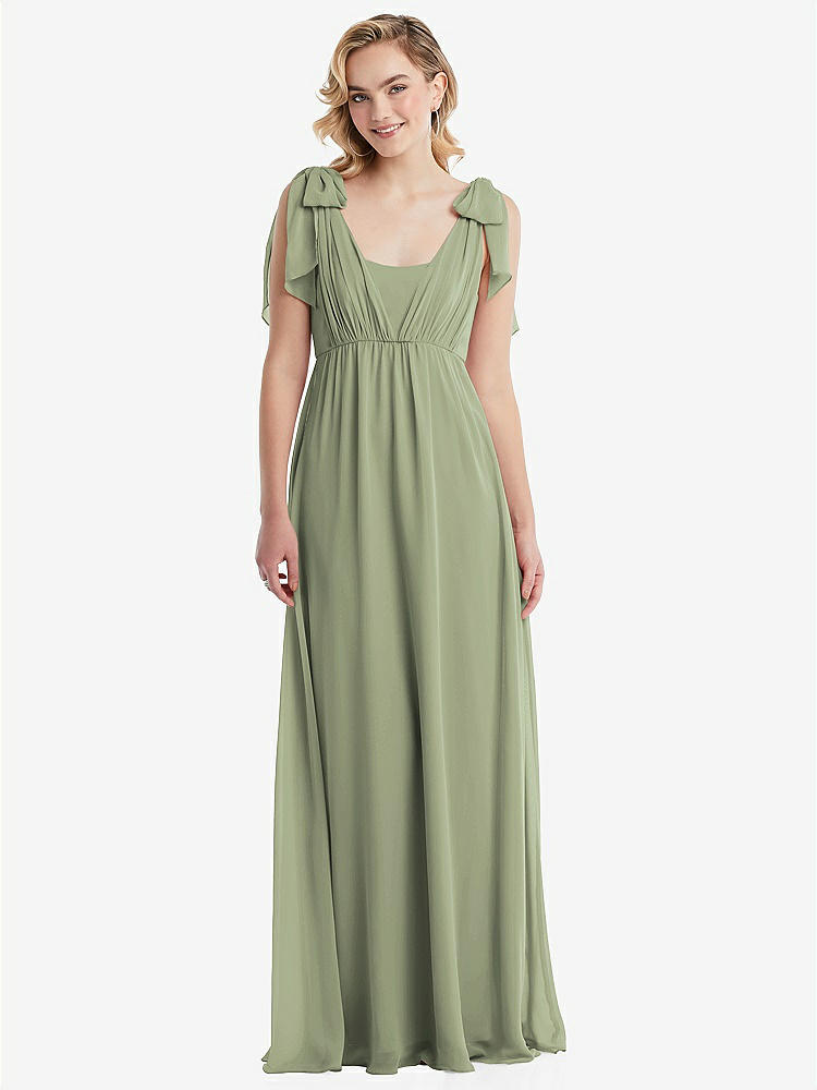 【STYLE: TH095】Empire Waist Shirred Skirt Convertible Sash Tie Maxi Dress【COLOR: Sage】