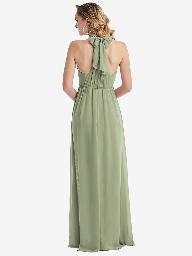 【STYLE: TH095】Empire Waist Shirred Skirt Convertible Sash Tie Maxi Dress【COLOR: Sage】