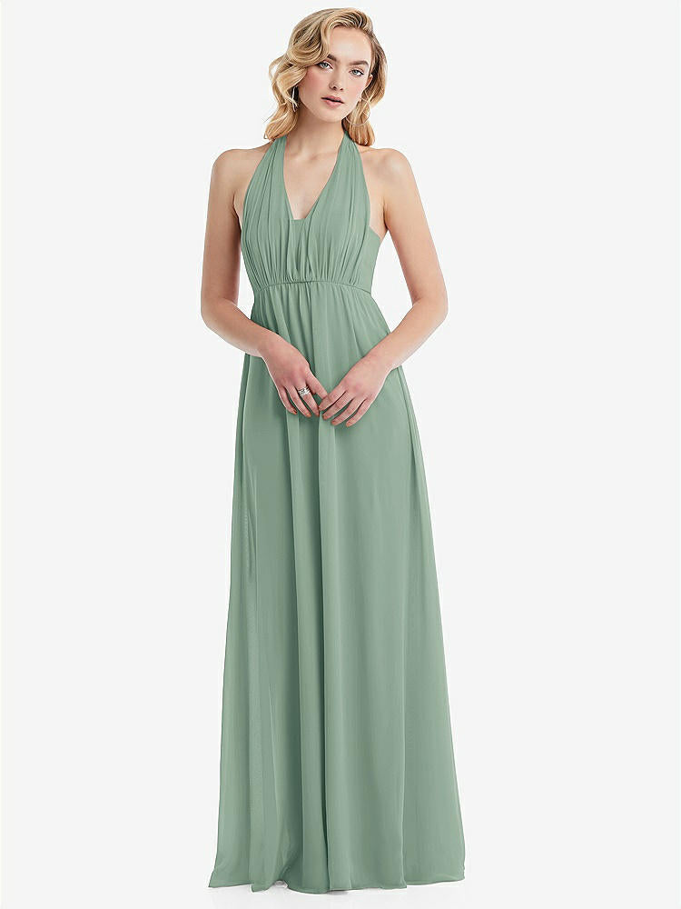 【NEW】【STYLE: TH095】エンパイア ウエスト シャイレッド スカート コンバーチブル サッシ ネクタイ マキシ ドレス【COLOR: Seagrass】【SIZE: 00-30W】