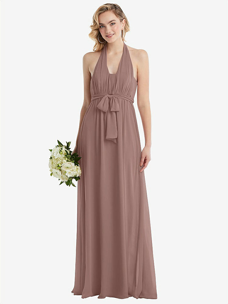 【NEW】【STYLE: TH095】エンパイア ウエスト シャイレッド スカート コンバーチブル サッシ ネクタイ マキシ ドレス【COLOR: Sienna】【SIZE: 00-30W】