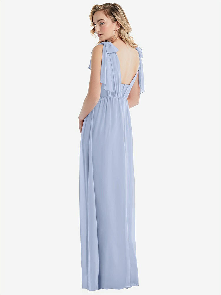 【NEW】【STYLE: TH095】エンパイア ウエスト シャイレッド スカート コンバーチブル サッシ ネクタイ マキシ ドレス【COLOR: Sky Blue】【SIZE: 00-30W】