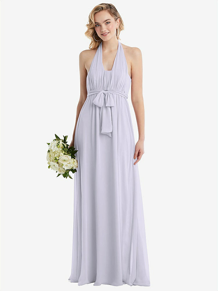 【STYLE: TH095】Empire Waist Shirred Skirt Convertible Sash Tie Maxi Dress【COLOR: Silver Dove】