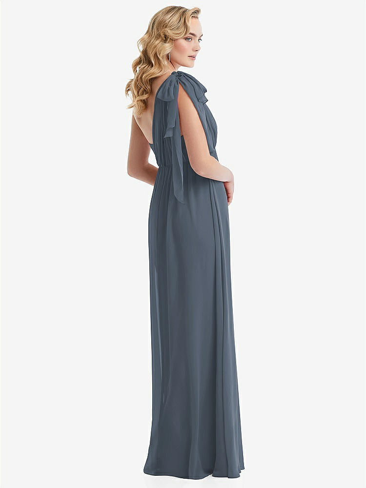【STYLE: TH095】Empire Waist Shirred Skirt Convertible Sash Tie Maxi Dress【COLOR: Silverstone】
