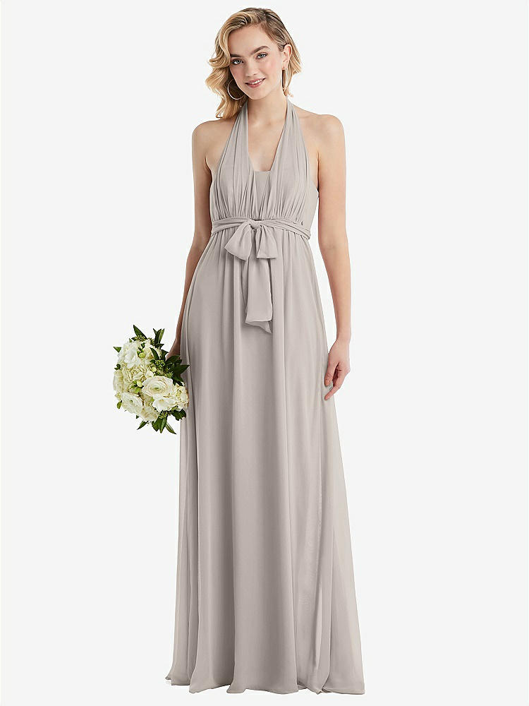 【NEW】【STYLE: TH095】エンパイア ウエスト シャイレッド スカート コンバーチブル サッシ ネクタイ マキシ ドレス【COLOR: Taupe】【SIZE: 00-30W】