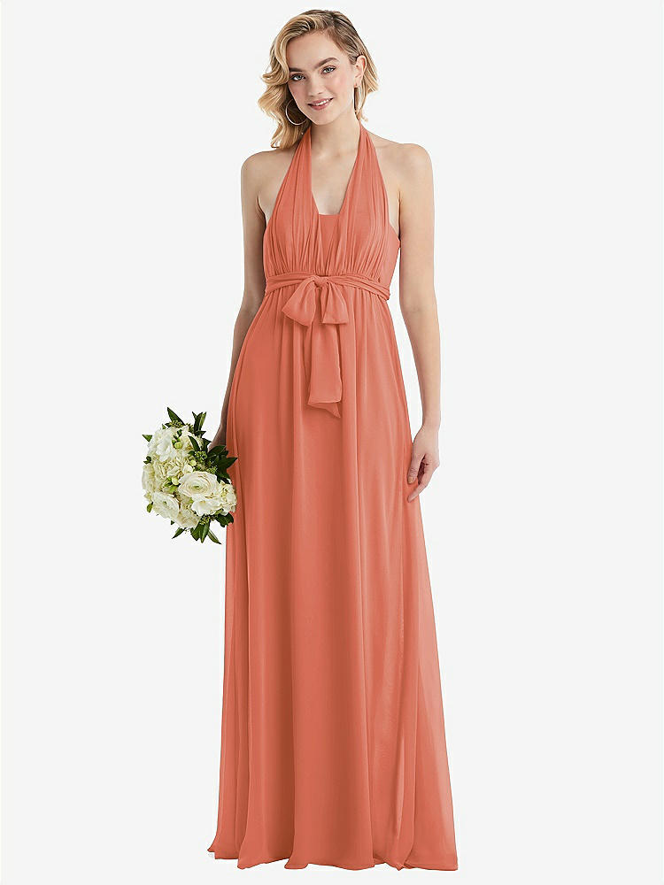 【NEW】【STYLE: TH095】エンパイア ウエスト シャイレッド スカート コンバーチブル サッシ ネクタイ マキシ ドレス【COLOR: Terracotta Copper】【SIZE: 00-30W】