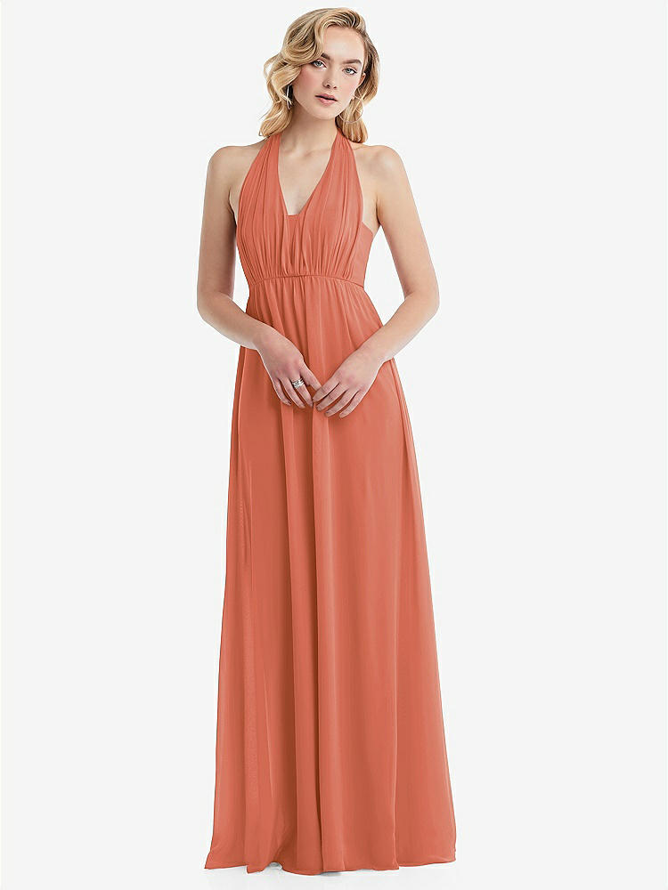 【NEW】【STYLE: TH095】エンパイア ウエスト シャイレッド スカート コンバーチブル サッシ ネクタイ マキシ ドレス【COLOR: Terracotta Copper】【SIZE: 00-30W】