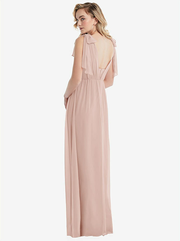 【STYLE: TH095】Empire Waist Shirred Skirt Convertible Sash Tie Maxi Dress【COLOR: Toasted Sugar】