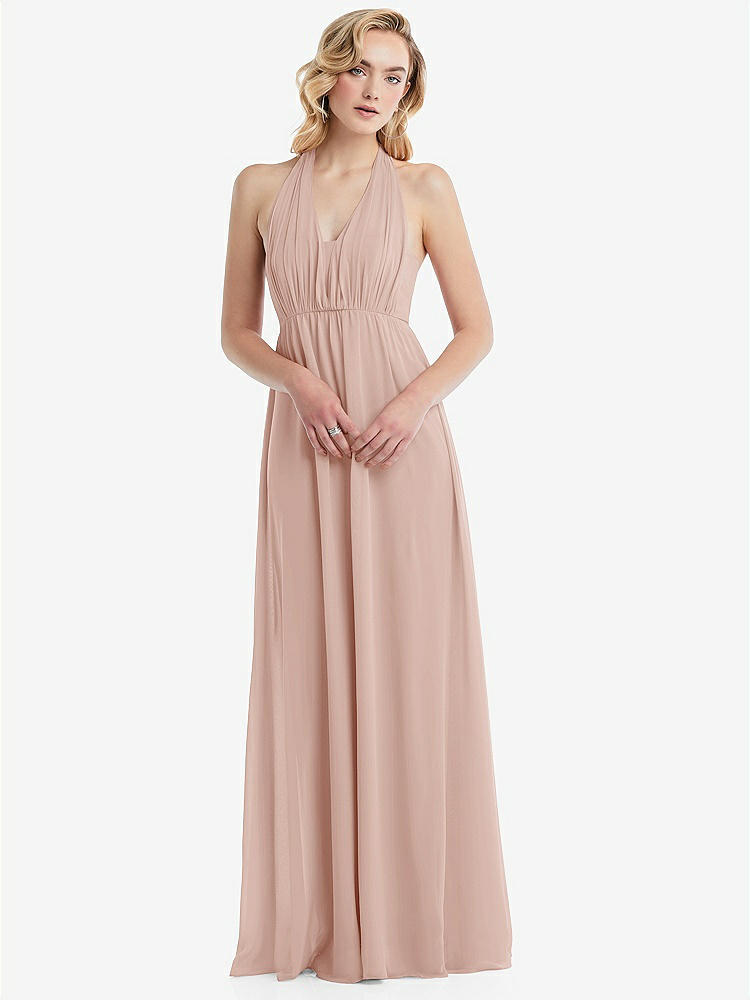 【STYLE: TH095】Empire Waist Shirred Skirt Convertible Sash Tie Maxi Dress【COLOR: Toasted Sugar】