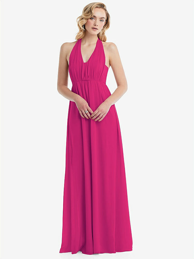 【NEW】【STYLE: TH095】エンパイア ウエスト シャイレッド スカート コンバーチブル サッシ ネクタイ マキシ ドレス【COLOR: Think Pink】【SIZE: 00-30W】