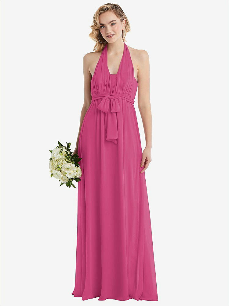 【NEW】【STYLE: TH095】エンパイア ウエスト シャイレッド スカート コンバーチブル サッシ ネクタイ マキシ ドレス【COLOR: Tea Rose】【SIZE: 00-30W】