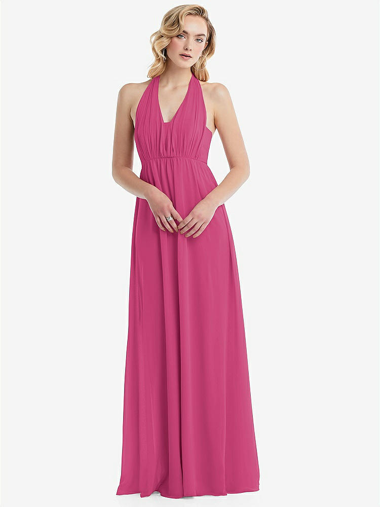 【NEW】【STYLE: TH095】エンパイア ウエスト シャイレッド スカート コンバーチブル サッシ ネクタイ マキシ ドレス【COLOR: Tea Rose】【SIZE: 00-30W】