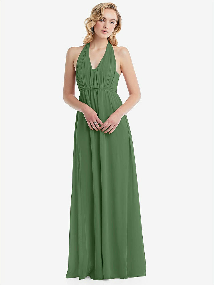 【STYLE: TH095】Empire Waist Shirred Skirt Convertible Sash Tie Maxi Dress【COLOR: Vineyard Green】