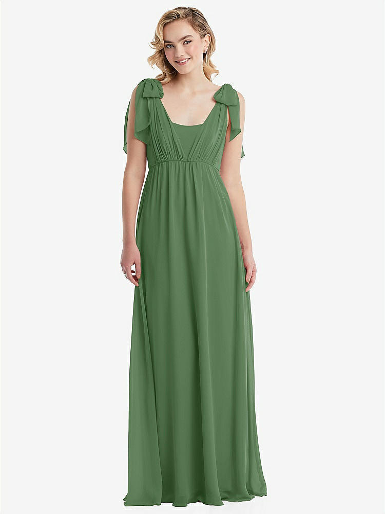 【STYLE: TH095】Empire Waist Shirred Skirt Convertible Sash Tie Maxi Dress【COLOR: Vineyard Green】