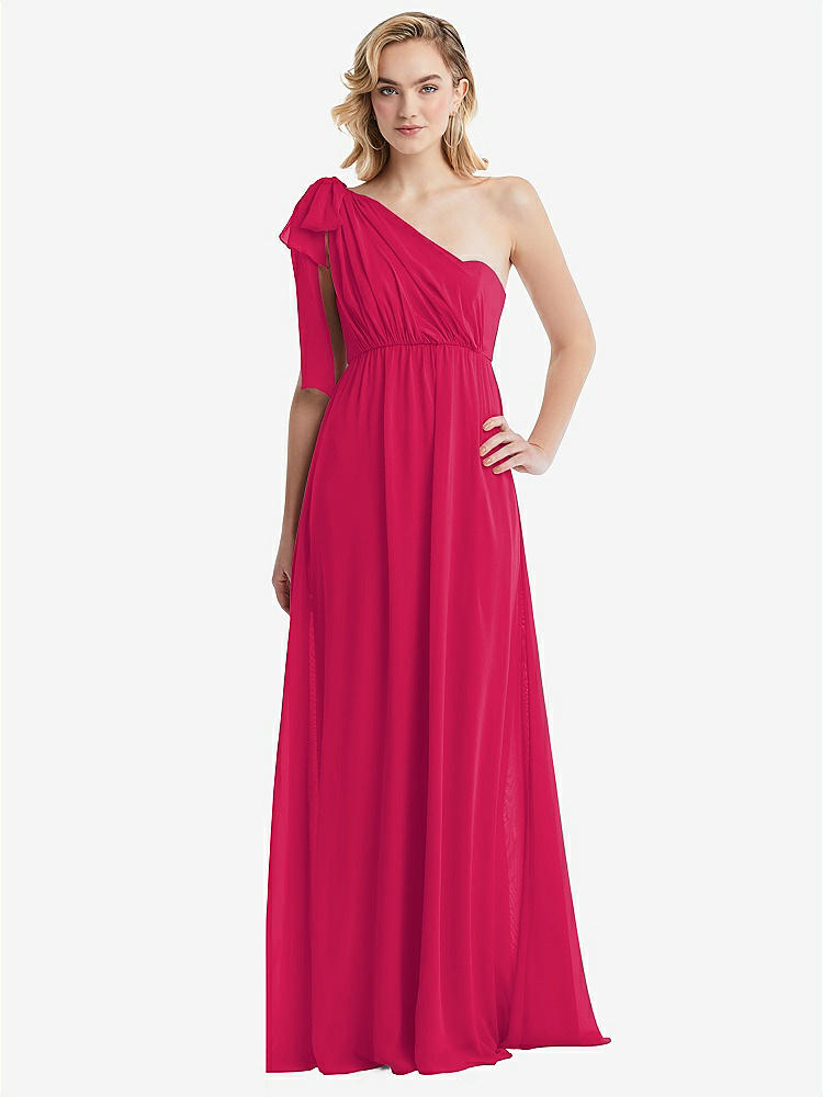 【NEW】【STYLE: TH095】エンパイア ウエスト シャイレッド スカート コンバーチブル サッシ ネクタイ マキシ ドレス【COLOR: Vivid Pink】【SIZE: 00-30W】