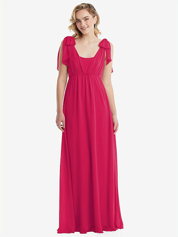 【NEW】【STYLE: TH095】エンパイア ウエスト シャイレッド スカート コンバーチブル サッシ ネクタイ マキシ ドレス【COLOR: Vivid Pink】【SIZE: 00-30W】