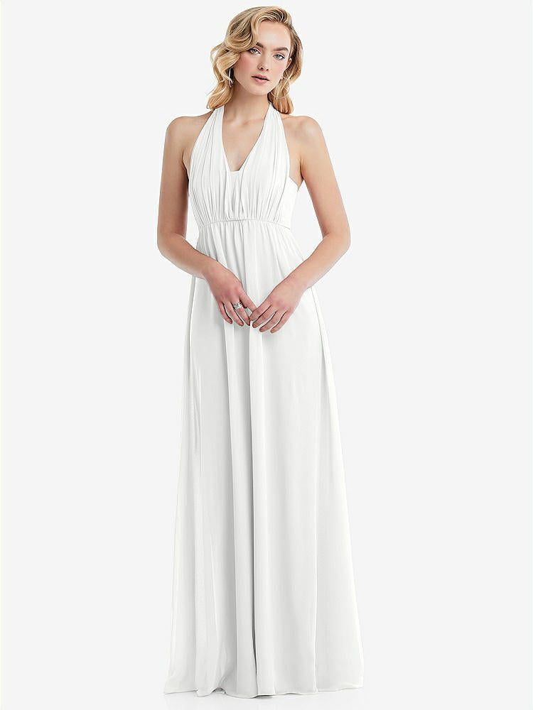 【NEW】【STYLE: TH095】エンパイア ウエスト シャイレッド スカート コンバーチブル サッシ ネクタイ マキシ ドレス【COLOR: White】【SIZE: 00-30W】