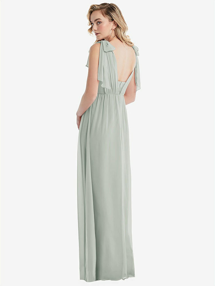 【STYLE: TH095】Empire Waist Shirred Skirt Convertible Sash Tie Maxi Dress【COLOR: Willow Green】
