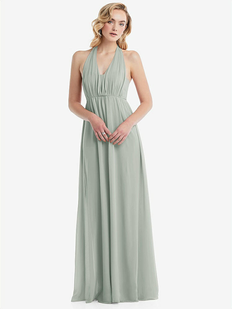【STYLE: TH095】Empire Waist Shirred Skirt Convertible Sash Tie Maxi Dress【COLOR: Willow Green】