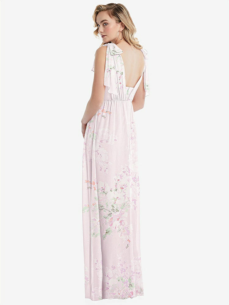 【STYLE: TH095】Empire Waist Shirred Skirt Convertible Sash Tie Maxi Dress【COLOR: Watercolor Print】