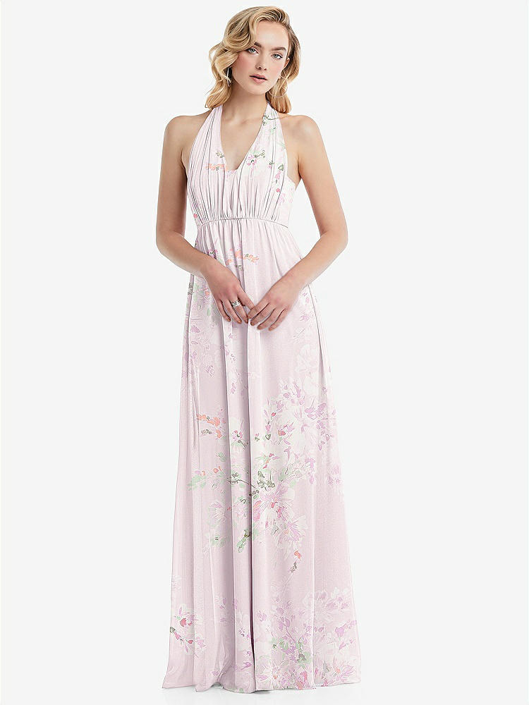 【STYLE: TH095】Empire Waist Shirred Skirt Convertible Sash Tie Maxi Dress【COLOR: Watercolor Print】