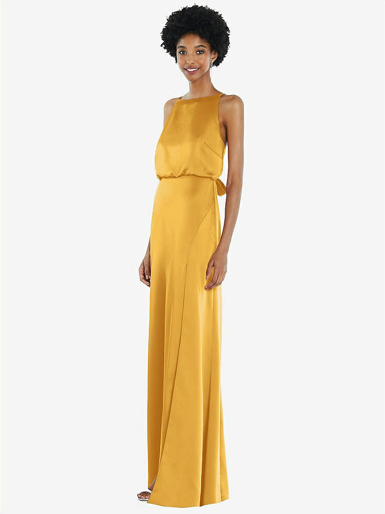 【NEW】【STYLE: 8218】ハイネック 低 ネクタイバック マキシ ドレス 調整可能 ストラップ【COLOR: NYC Yellow】【SIZE: 00-30W】