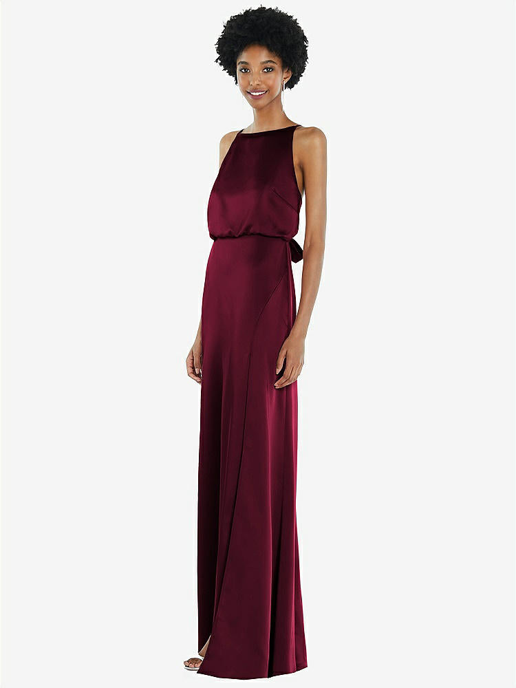 【NEW】【STYLE: 8218】ハイネック 低 ネクタイバック マキシ ドレス 調整可能 ストラップ【COLOR: Cabernet】【SIZE: 00-30W】