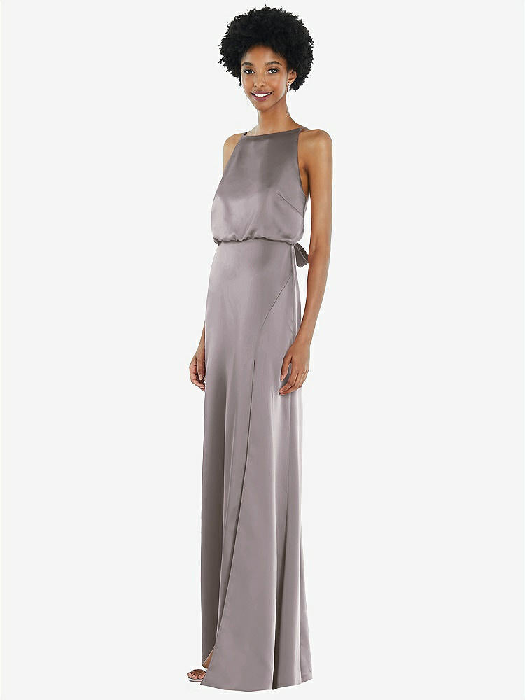 【NEW】【STYLE: 8218】ハイネック 低 ネクタイバック マキシ ドレス 調整可能 ストラップ【COLOR: Cashmere Gray】【SIZE: 00-30W】