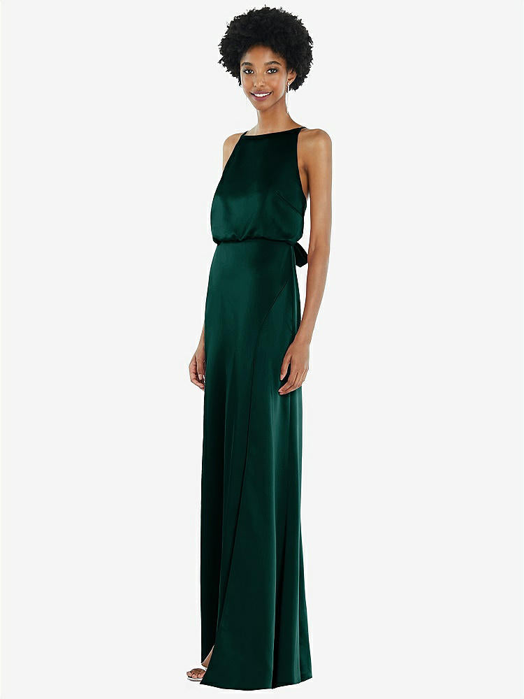 【NEW】【STYLE: 8218】ハイネック 低 ネクタイバック マキシ ドレス 調整可能 ストラップ【COLOR: Evergreen】【SIZE: 00-30W】
