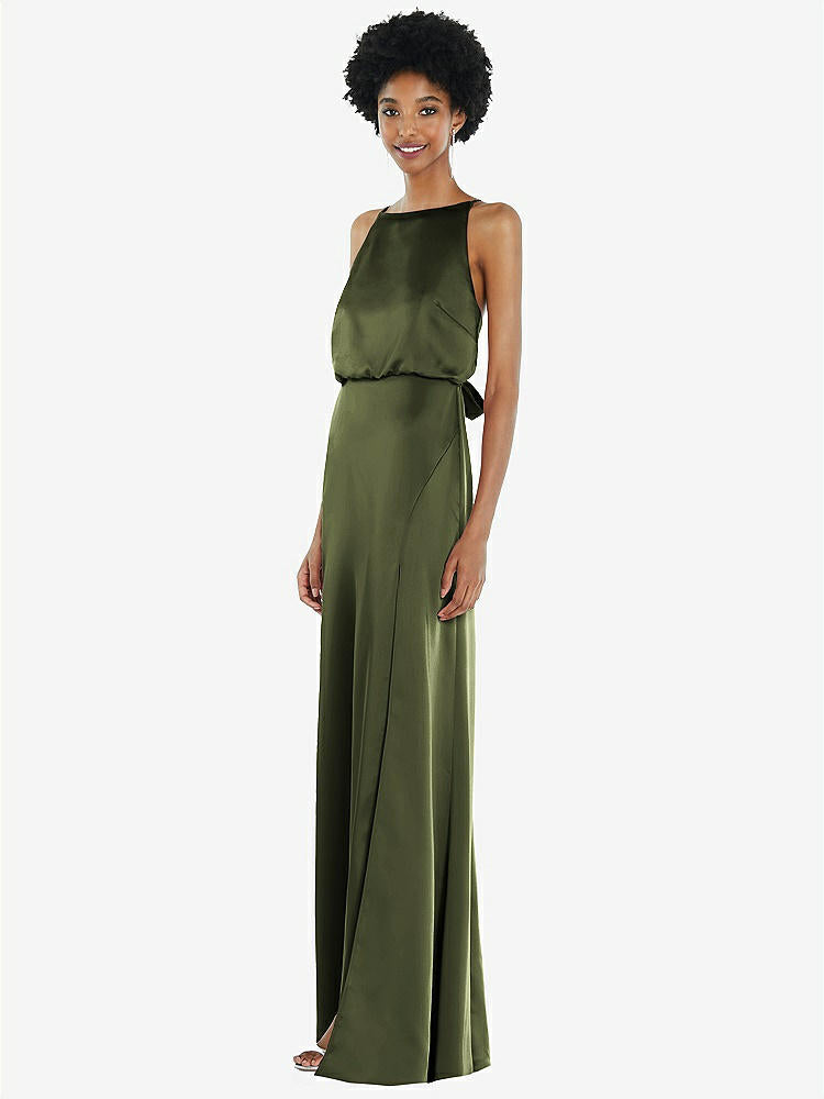 【NEW】【STYLE: 8218】ハイネック 低 ネクタイバック マキシ ドレス 調整可能 ストラップ【COLOR: Olive Green】【SIZE: 00-30W】