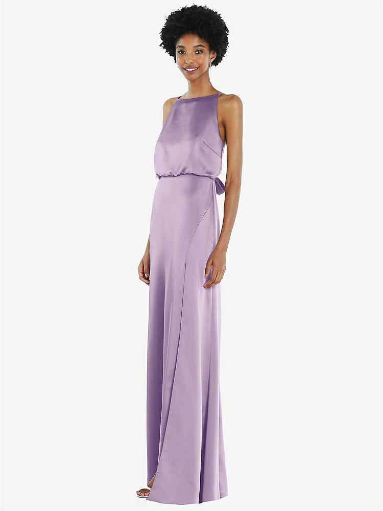 【NEW】【STYLE: 8218】ハイネック 低 ネクタイバック マキシ ドレス 調整可能 ストラップ【COLOR: Pale Purple】【SIZE: 00-30W】