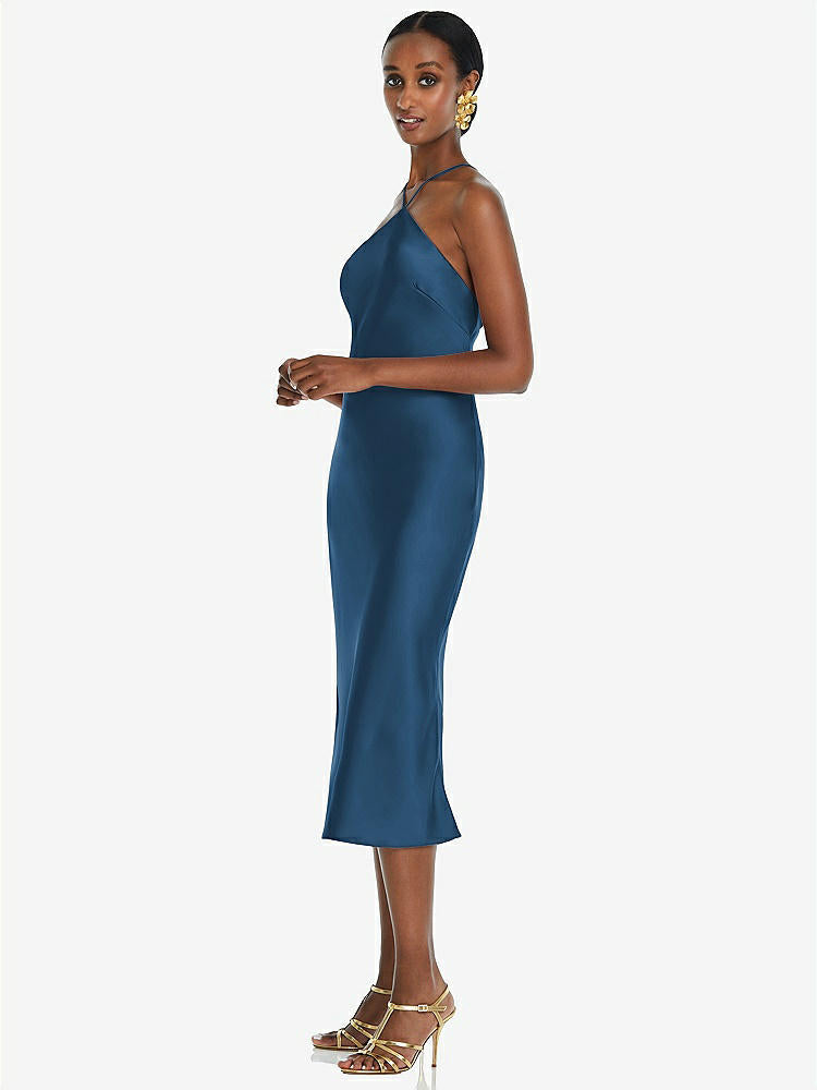 【STYLE: LB040】Diamond Halter Bias Midi Slip Dress with Convertible Straps【COLOR: Dusk Blue】
