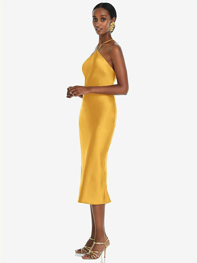 【STYLE: LB040】Diamond Halter Bias Midi Slip Dress with Convertible Straps【COLOR: NYC Yellow】