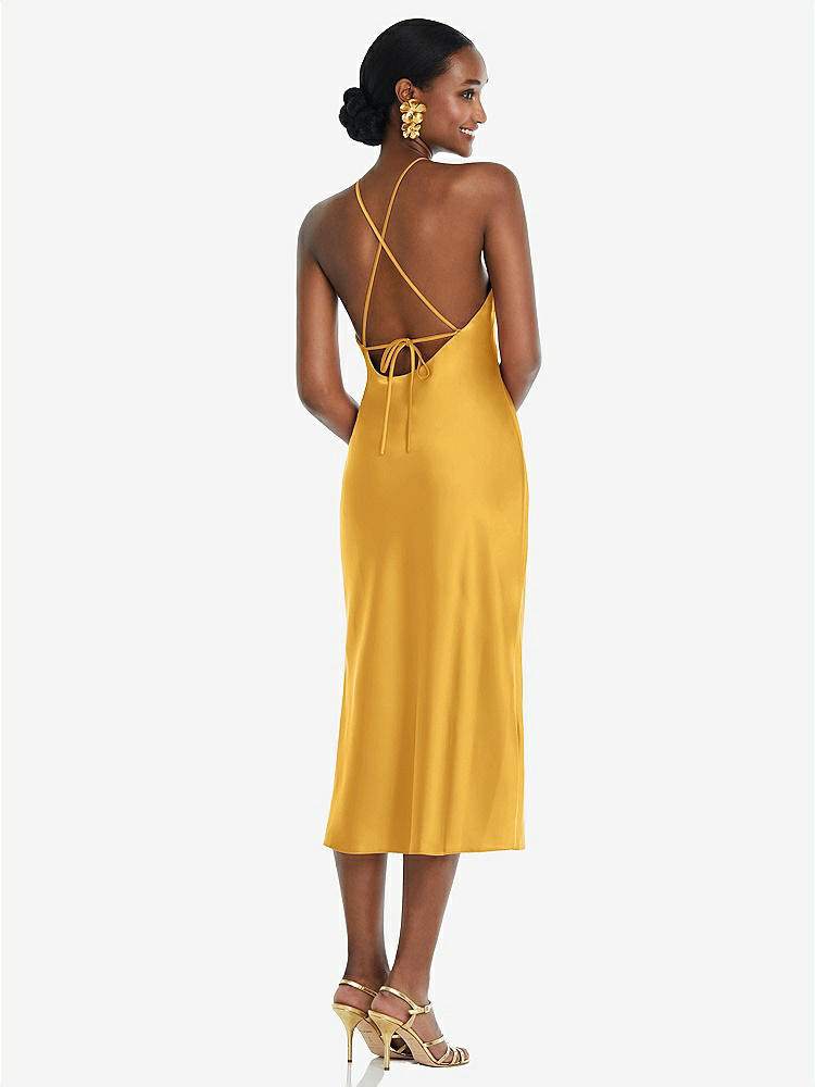 【STYLE: LB040】Diamond Halter Bias Midi Slip Dress with Convertible Straps【COLOR: NYC Yellow】
