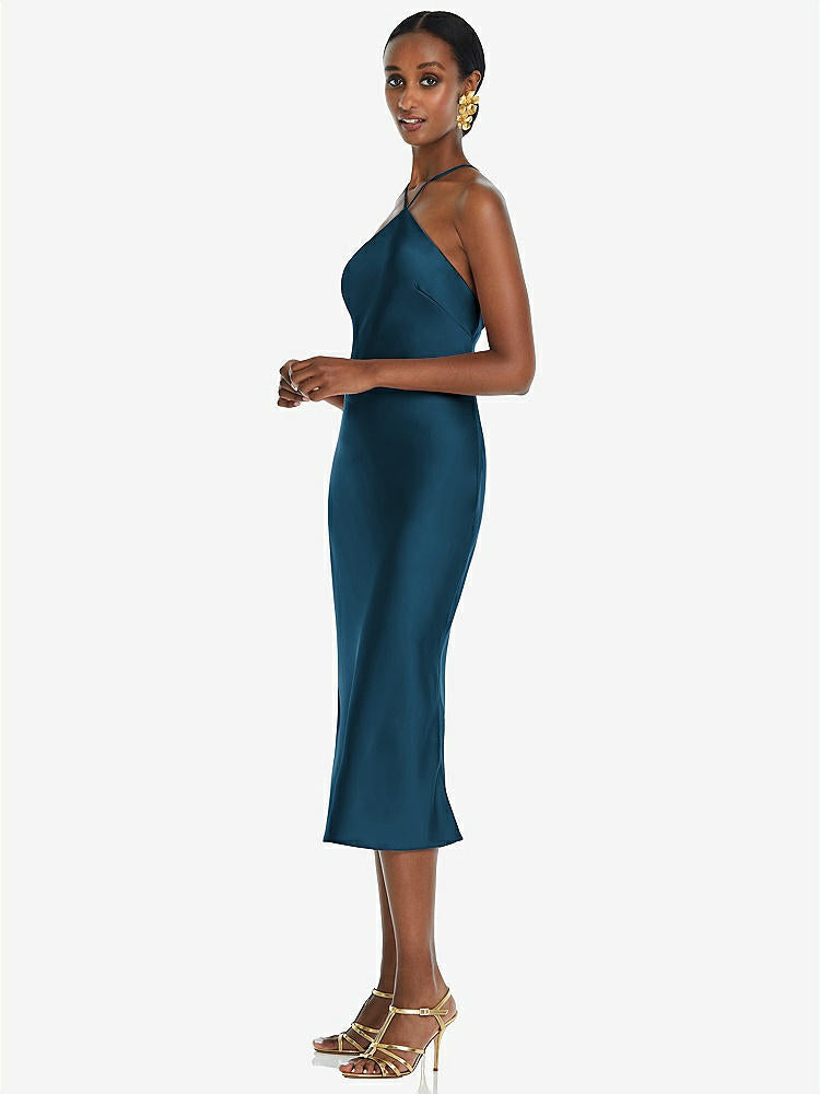 【STYLE: LB040】Diamond Halter Bias Midi Slip Dress with Convertible Straps【COLOR: Atlantic Blue】