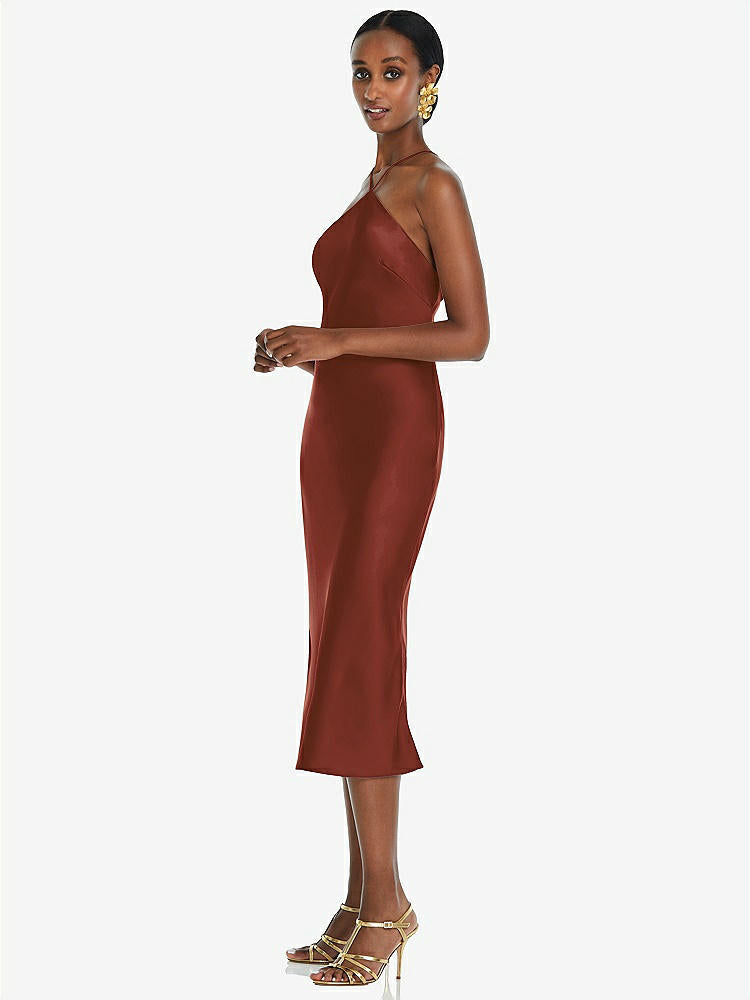 【STYLE: LB040】Diamond Halter Bias Midi Slip Dress with Convertible Straps【COLOR: Auburn Moon】