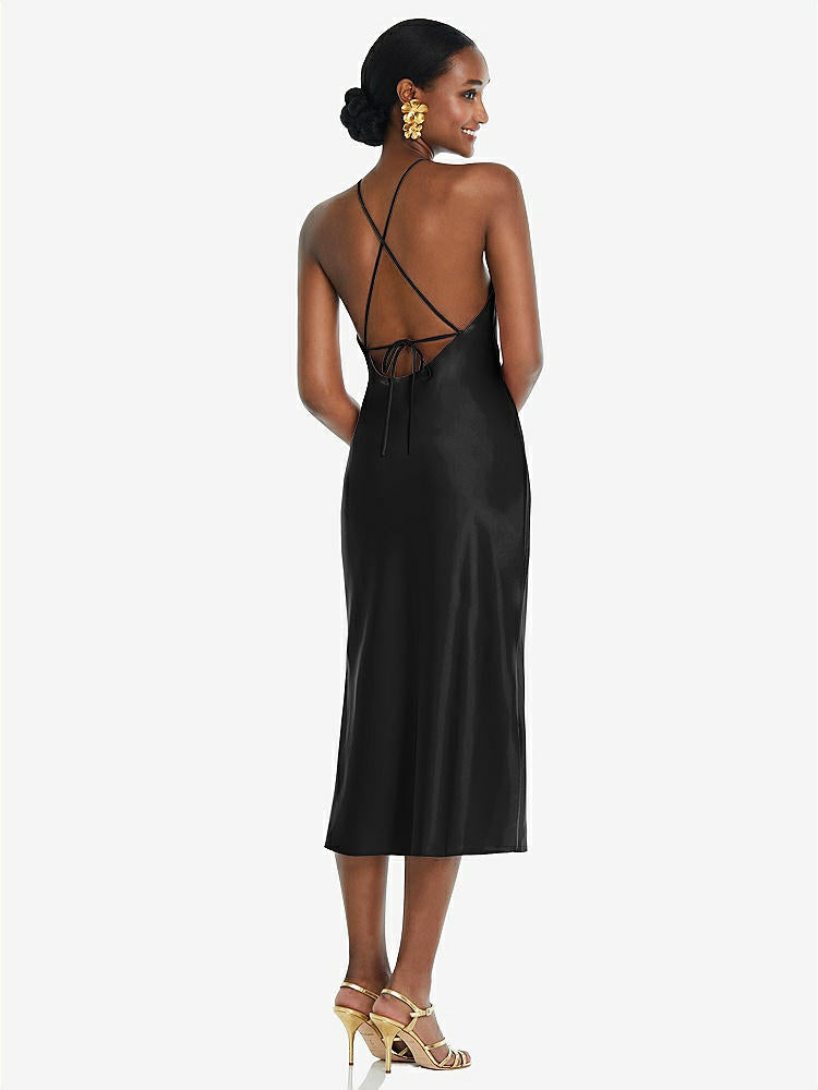 【STYLE: LB040】Diamond Halter Bias Midi Slip Dress with Convertible Straps【COLOR: Black】