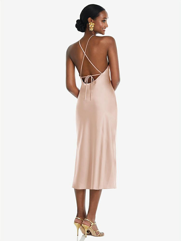 【STYLE: LB040】Diamond Halter Bias Midi Slip Dress with Convertible Straps【COLOR: Cameo】