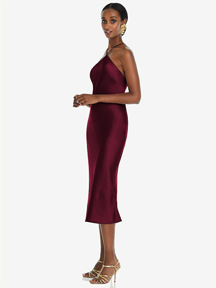 【STYLE: LB040】Diamond Halter Bias Midi Slip Dress with Convertible Straps【COLOR: Cabernet】