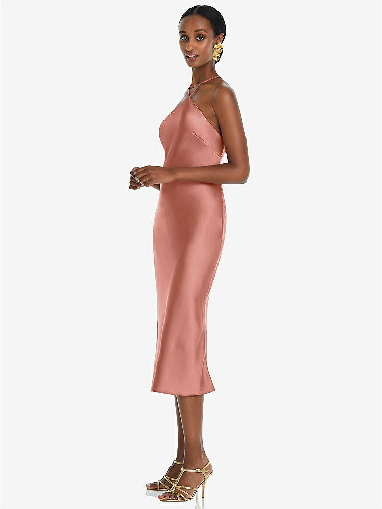 【STYLE: LB040】Diamond Halter Bias Midi Slip Dress with Convertible Straps【COLOR: Desert Rose】
