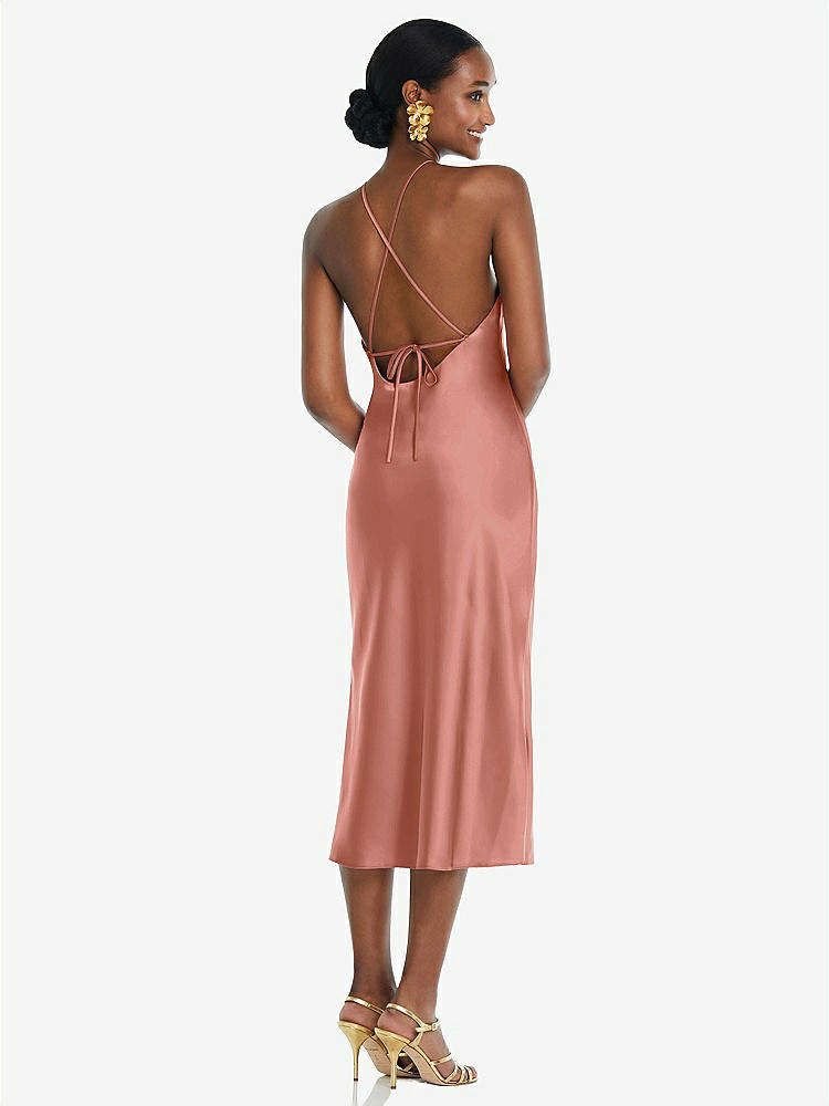 【STYLE: LB040】Diamond Halter Bias Midi Slip Dress with Convertible Straps【COLOR: Desert Rose】