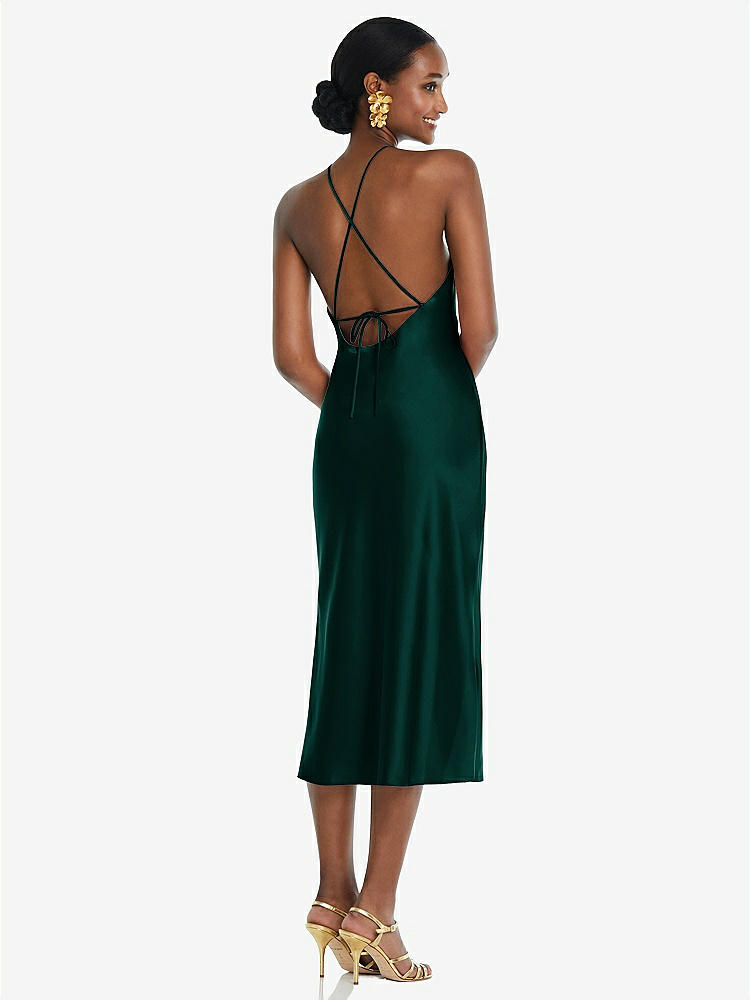 【STYLE: LB040】Diamond Halter Bias Midi Slip Dress with Convertible Straps【COLOR: Evergreen】