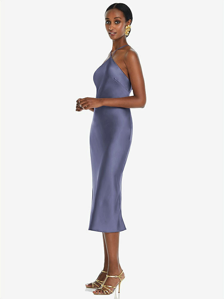 【STYLE: LB040】Diamond Halter Bias Midi Slip Dress with Convertible Straps【COLOR: French Blue】
