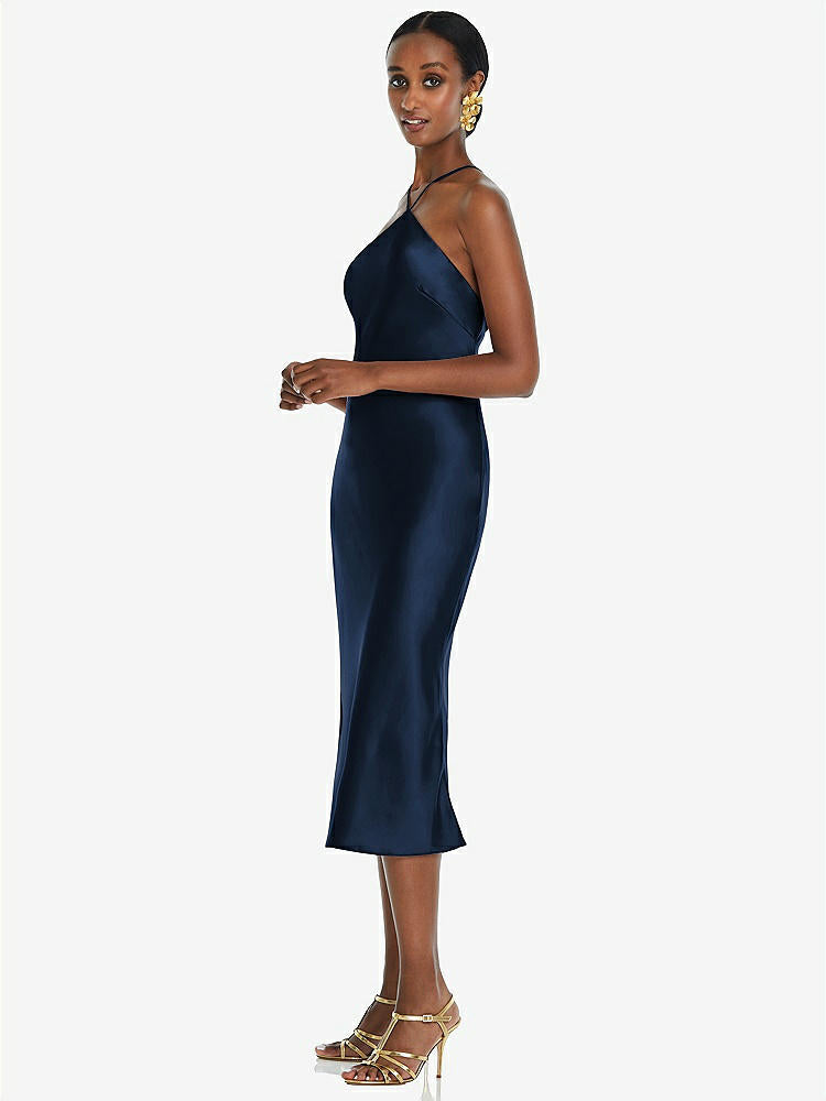 【STYLE: LB040】Diamond Halter Bias Midi Slip Dress with Convertible Straps【COLOR: Midnight Navy】