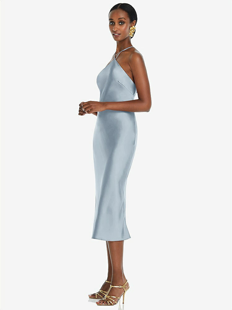 【STYLE: LB040】Diamond Halter Bias Midi Slip Dress with Convertible Straps【COLOR: Mist】