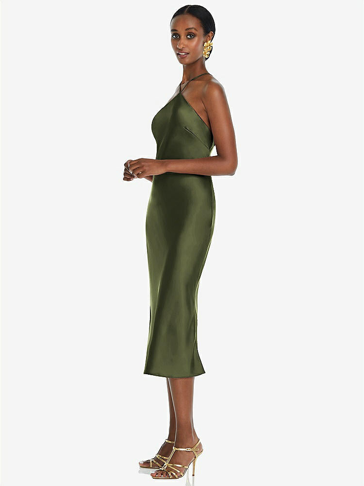 【STYLE: LB040】Diamond Halter Bias Midi Slip Dress with Convertible Straps【COLOR: Olive Green】